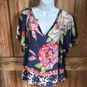 Maeve Multicolor V-Neck Top 100% silk